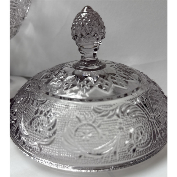 Duncan Miller Sandwich Glass Pale Lavender Lilac Covered Candy Dish Pedestal - Picture 12 of 12